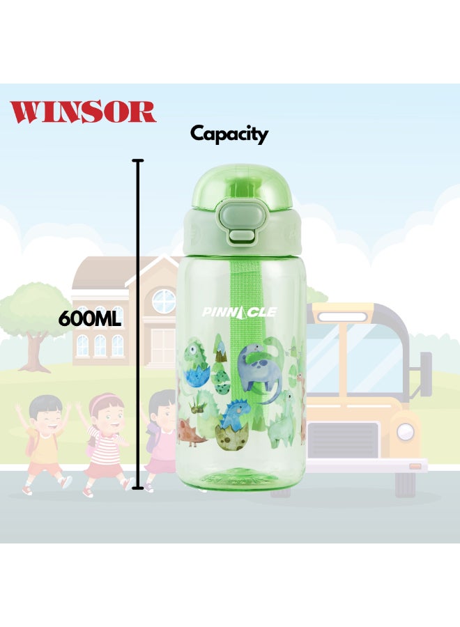 Winsor زجاجة مياه بيناكل بروميست للأطفال مع قشة وحزام حمل - 600 مل زجاجات مياه خالية من BPA للأطفال، سهلة التنظيف، زجاجة مياه للأطفال للمدرسة، زجاجة مياه للأطفال - أخضر - Image 5